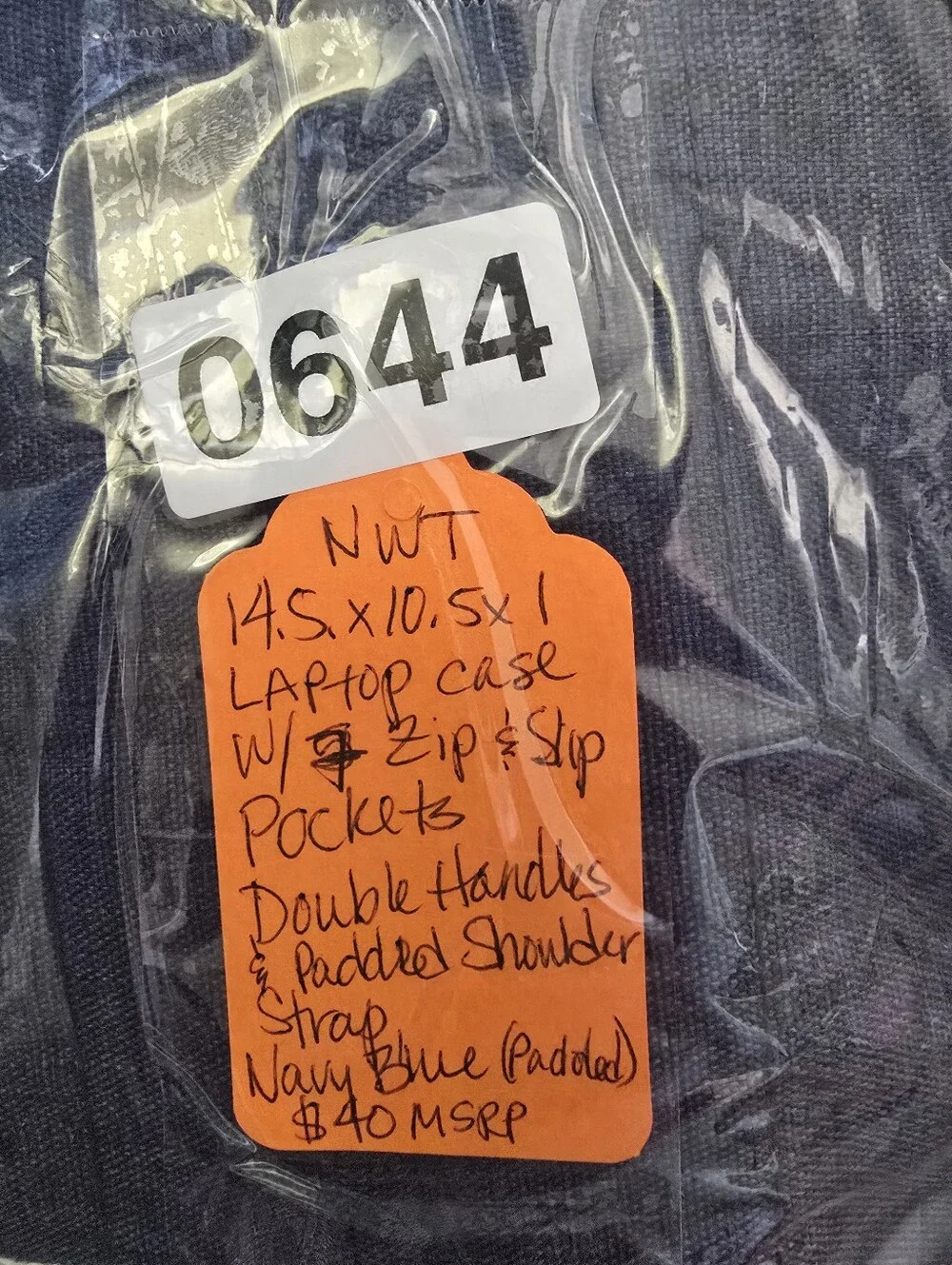 #0644 NWT 14.5x10.5x1 Navy Padded Laptop Case, 7 Zip & Slip Pockets, Shldr Strap